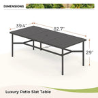Table de salle à manger rectangulaire d'extérieur en métal – Noire, trou pour parasol, 8 places