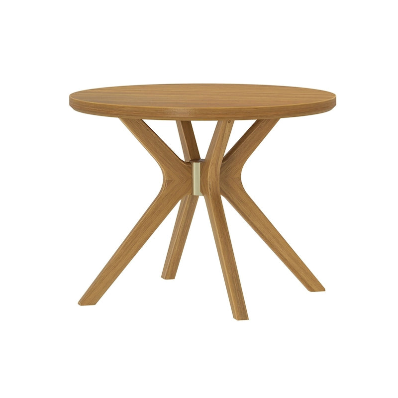 Table à manger ronde en pin massif avec piètement croisé – Blanc côtier brossé / Noyer, 38 po, 4 places