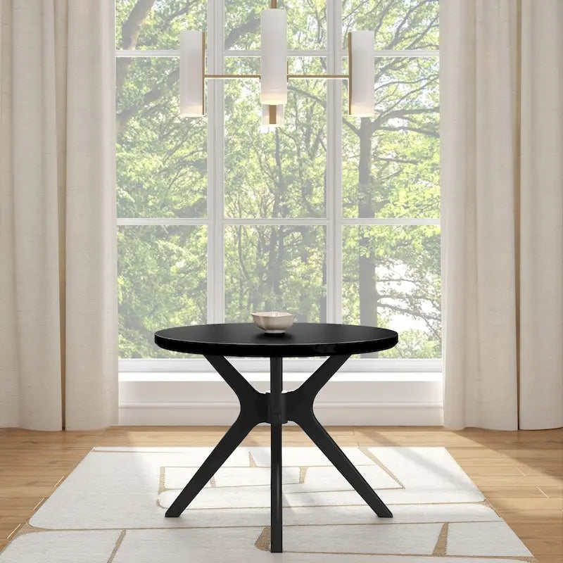 Table à manger ronde en pin massif avec piètement croisé – Blanc côtier brossé / Noyer, 38 po, 4 places