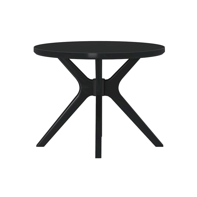Table à manger ronde en pin massif avec piètement croisé – Blanc côtier brossé / Noyer, 38 po, 4 places