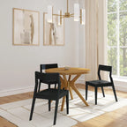 Table à manger ronde en pin massif avec piètement croisé – Blanc côtier brossé / Noyer, 38 po, 4 places
