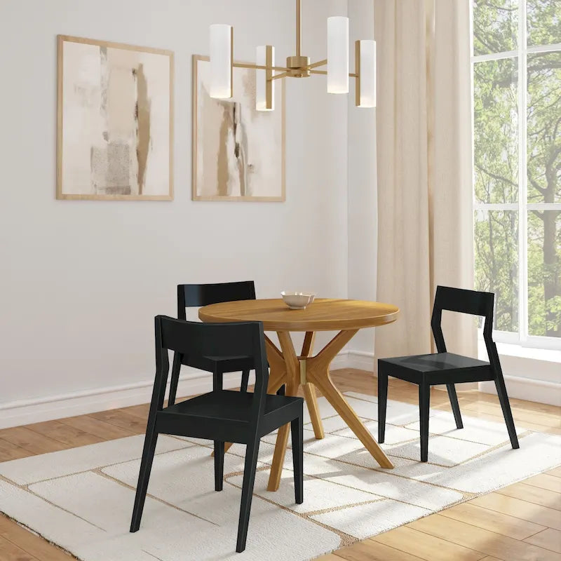 Table à manger ronde en pin massif avec piètement croisé – Blanc côtier brossé / Noyer, 38 po, 4 places