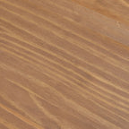 Table à manger ronde en pin massif avec piètement croisé – Blanc côtier brossé / Noyer, 38 po, 4 places