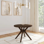 Table à manger ronde en pin massif avec piètement croisé – Blanc côtier brossé / Noyer, 38 po, 4 places