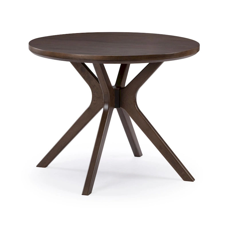 Table à manger ronde en pin massif avec piètement croisé – Blanc côtier brossé / Noyer, 38 po, 4 places