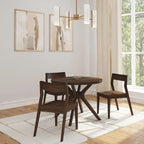 Table à manger ronde en pin massif avec piètement croisé – Blanc côtier brossé / Noyer, 38 po, 4 places