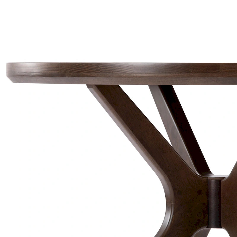 Table à manger ronde en pin massif avec piètement croisé – Blanc côtier brossé / Noyer, 38 po, 4 places