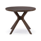 Table à manger ronde en pin massif avec piètement croisé – Blanc côtier brossé / Noyer, 38 po, 4 places