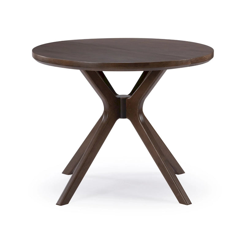 Table à manger ronde en pin massif avec piètement croisé – Blanc côtier brossé / Noyer, 38 po, 4 places