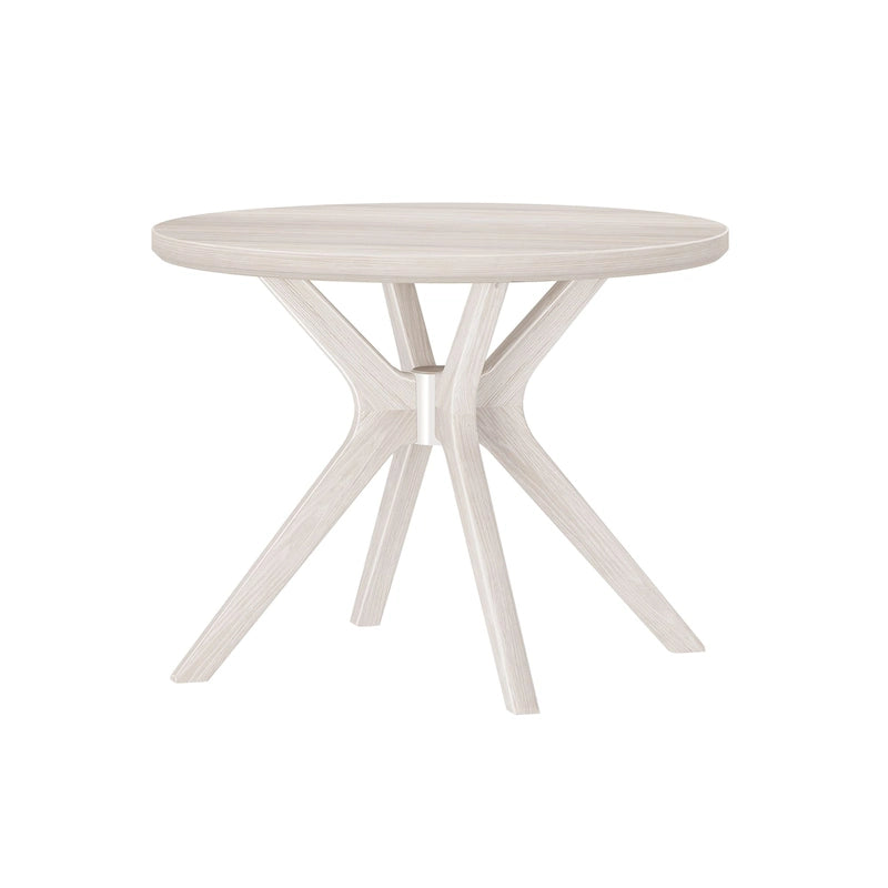 Table à manger ronde en pin massif avec piètement croisé – Blanc côtier brossé / Noyer, 38 po, 4 places