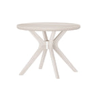 Table à manger ronde en pin massif avec piètement croisé – Blanc côtier brossé / Noyer, 38 po, 4 places