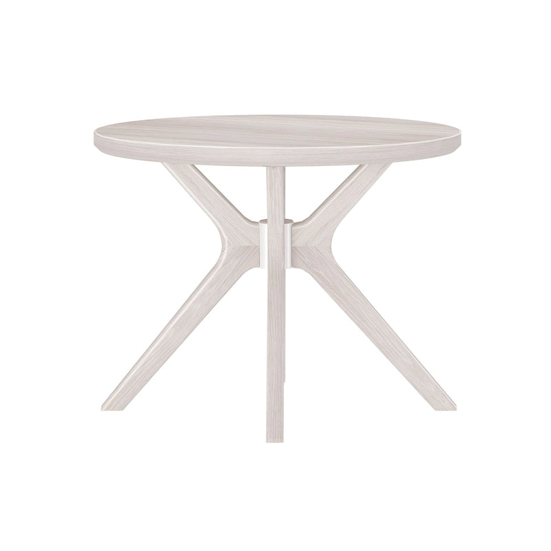 Table à manger ronde en pin massif avec piètement croisé – Blanc côtier brossé / Noyer, 38 po, 4 places