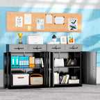Armoire de rangement métallique verrouillable à 2 tiroirs et étagères réglables – Blanc/Noir, 2 portes
