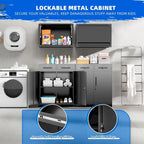Armoire de rangement métallique verrouillable à 2 tiroirs et étagères réglables – Blanc/Noir, 2 portes