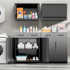 Armoire de rangement métallique verrouillable à 2 tiroirs et étagères réglables – Blanc/Noir, 2 portes