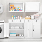 Armoire de rangement métallique verrouillable à 2 tiroirs et étagères réglables – Blanc/Noir, 2 portes