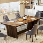 Table à manger rectangulaire de ferme avec pied central – Marron, grain de bois, 6 à 8 places