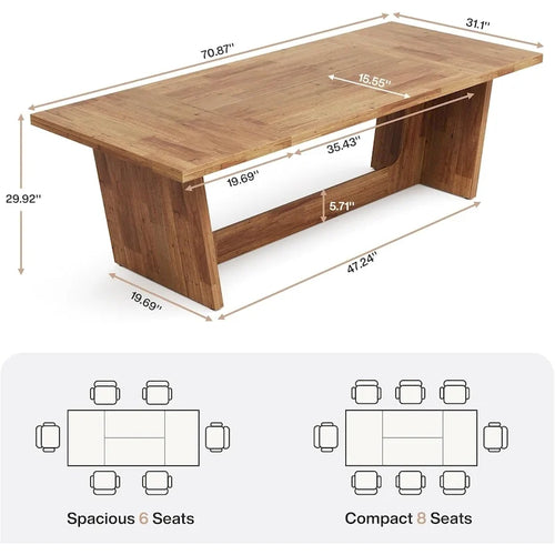 Table à manger rectangulaire de ferme avec pied central – Marron, grain de bois, 6 à 8 places