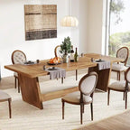 Table à manger rectangulaire de ferme avec pied central – Marron, grain de bois, 6 à 8 places