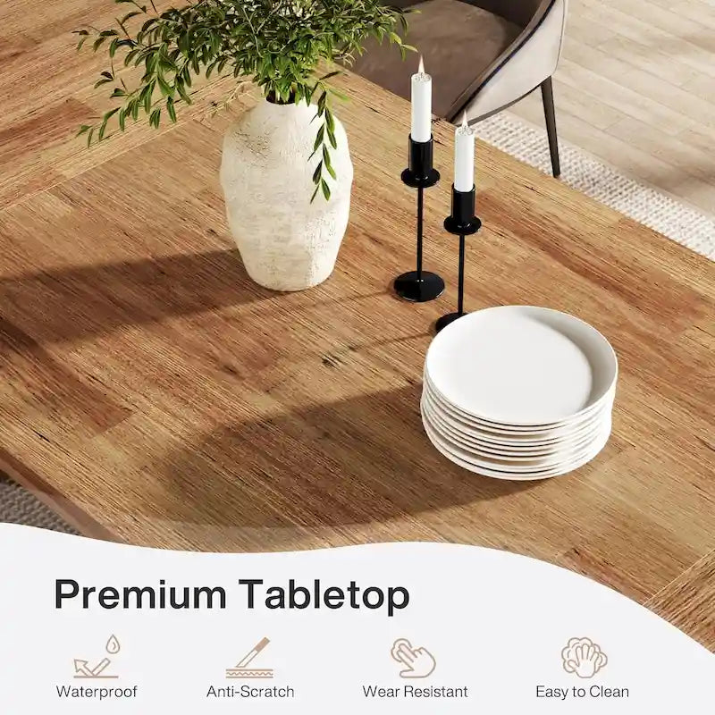 Table à manger rectangulaire de ferme avec pied central – Marron, grain de bois, 6 à 8 places