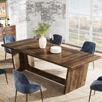 Table à manger rectangulaire de ferme avec pied central – Marron, grain de bois, 6 à 8 places