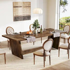 Table à manger rectangulaire de ferme avec pied central – Marron, grain de bois, 6 à 8 places