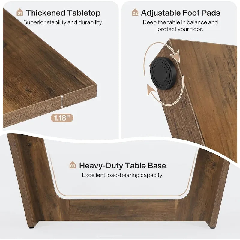 Table à manger rectangulaire de ferme avec pied central – Marron, grain de bois, 6 à 8 places