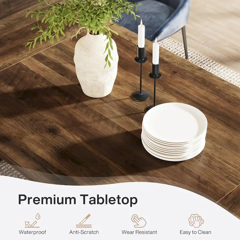 Table à manger rectangulaire de ferme avec pied central – Marron, grain de bois, 6 à 8 places