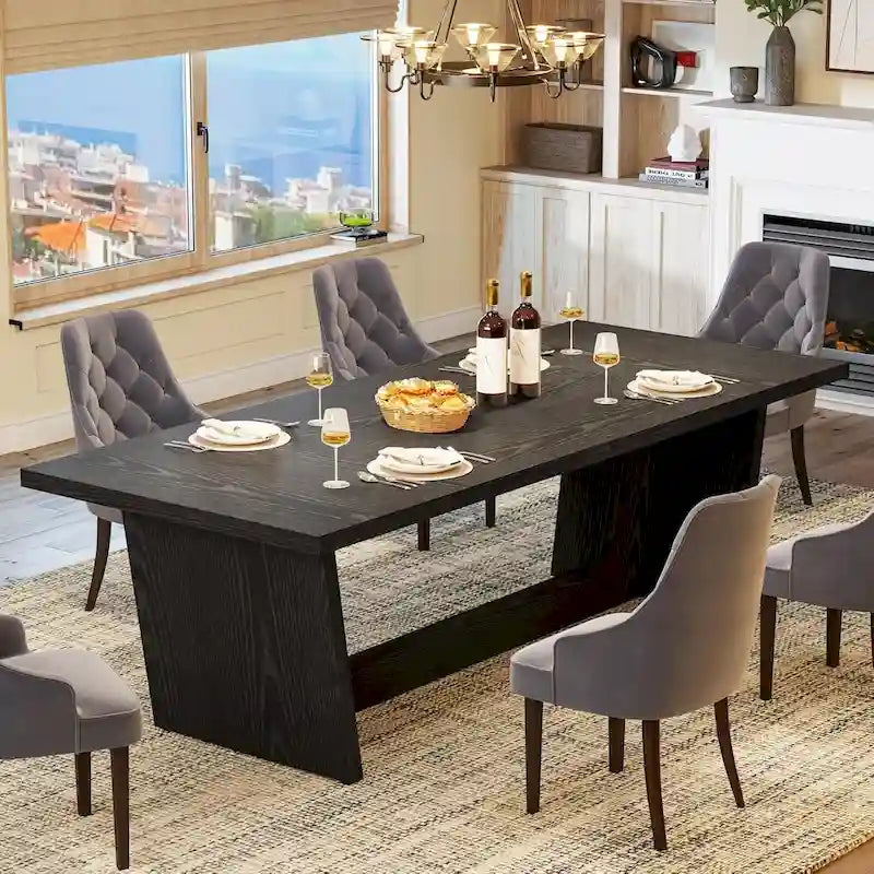 Table à manger rectangulaire de ferme avec pied central – Marron, grain de bois, 6 à 8 places