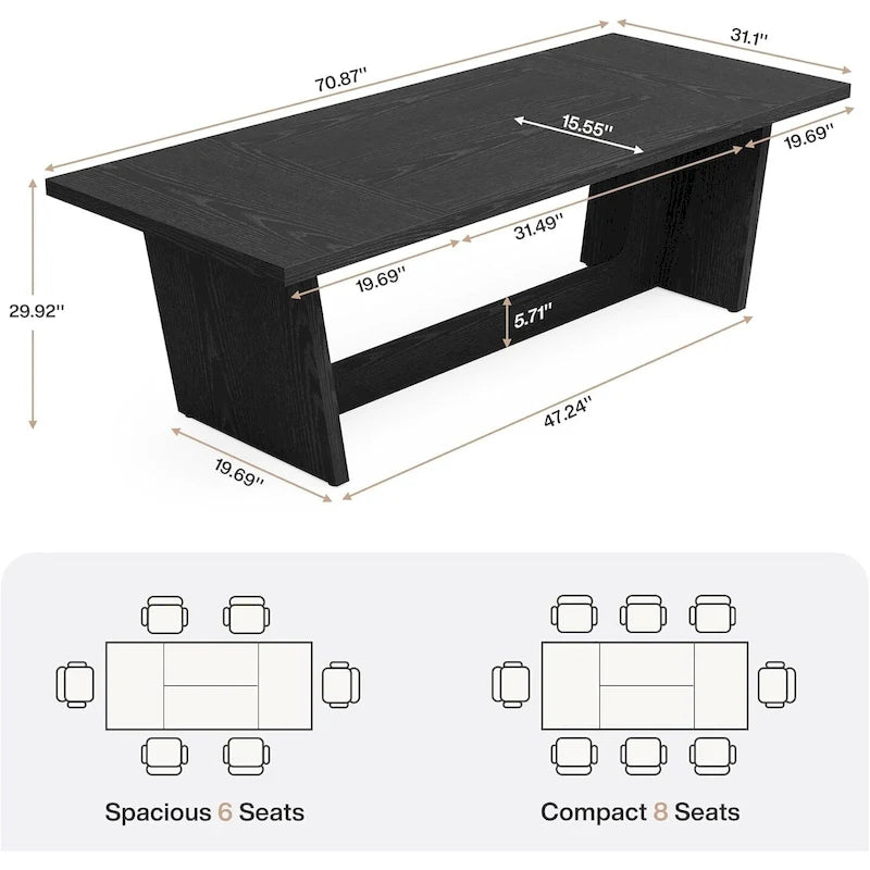 Table à manger rectangulaire de ferme avec pied central – Marron, grain de bois, 6 à 8 places