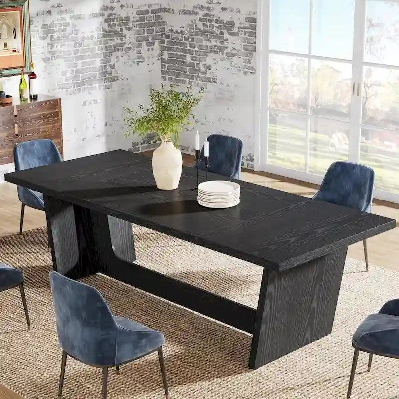 Table à manger rectangulaire de ferme avec pied central – Marron, grain de bois, 6 à 8 places
