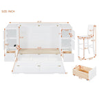 Lit escamotable avec tiroirs, armoires et tabourets – Blanc / Gris, simple / double, 1 à 2 couchages